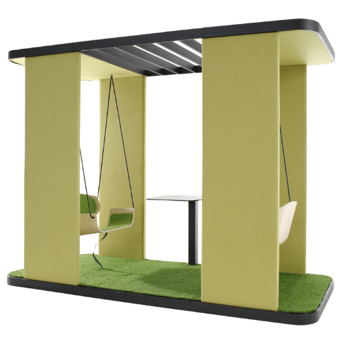 On y voit un mobilier coworking vert