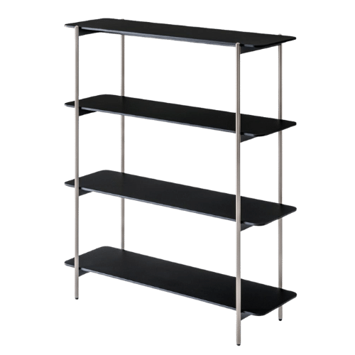 On y voit une étagère de rangement design noir