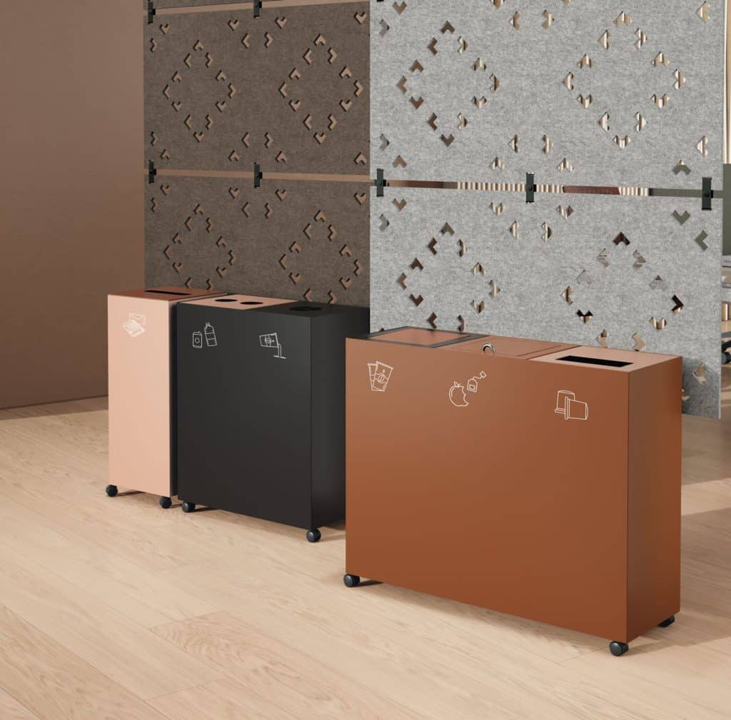 On y voit une poubelle de tri collective design