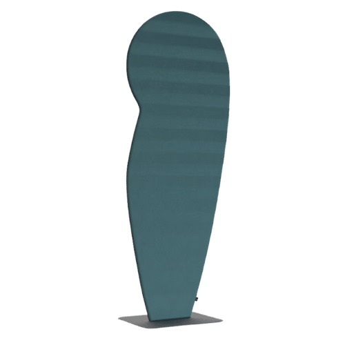 On y voit un mobilier acoustique design bleu