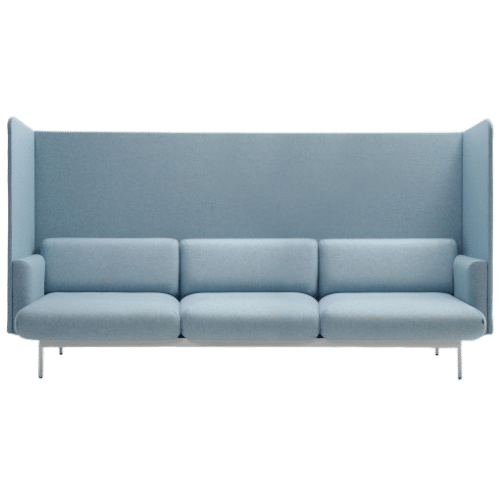 On y voit un canapé acoustique design bleu