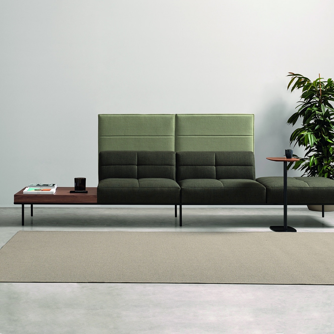 On y voit une banquette modulable verte et noir