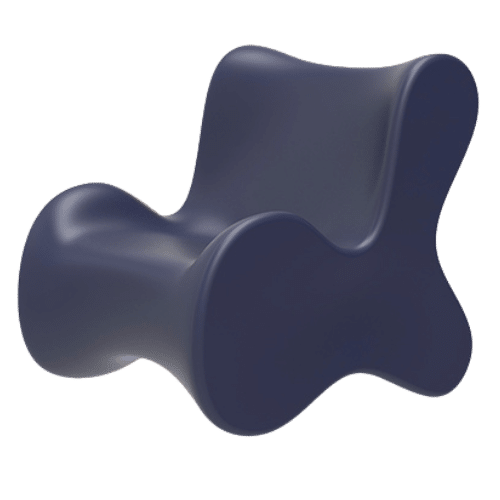 On y voit un fauteuil lounge design bleu