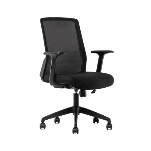 On y voit un fauteuil de bureau opérateur design noir