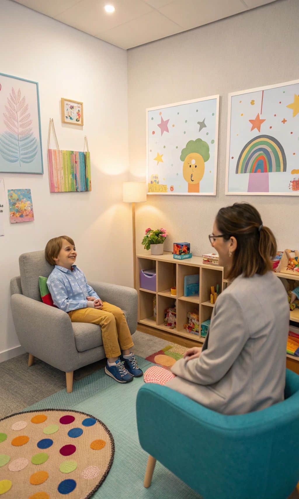 On y voit un intérieur professionnel pour un cabinet d'orthophonistes design