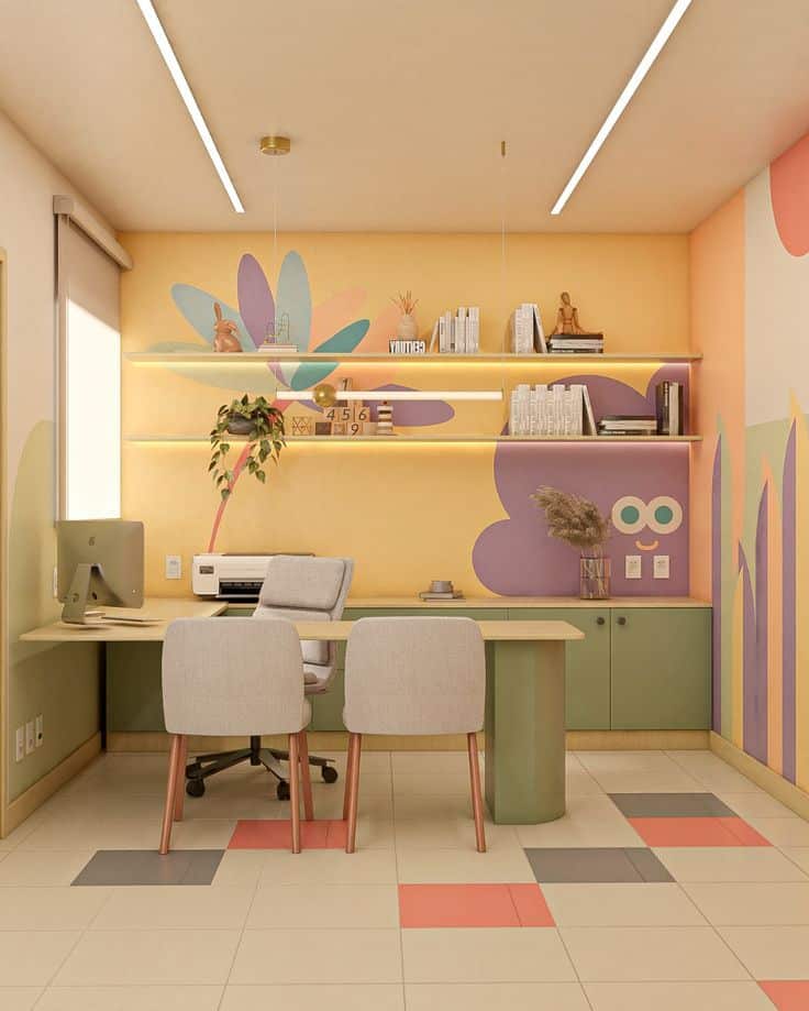 On y voit un intérieur professionnel pour un cabinet d'orthophonistes design