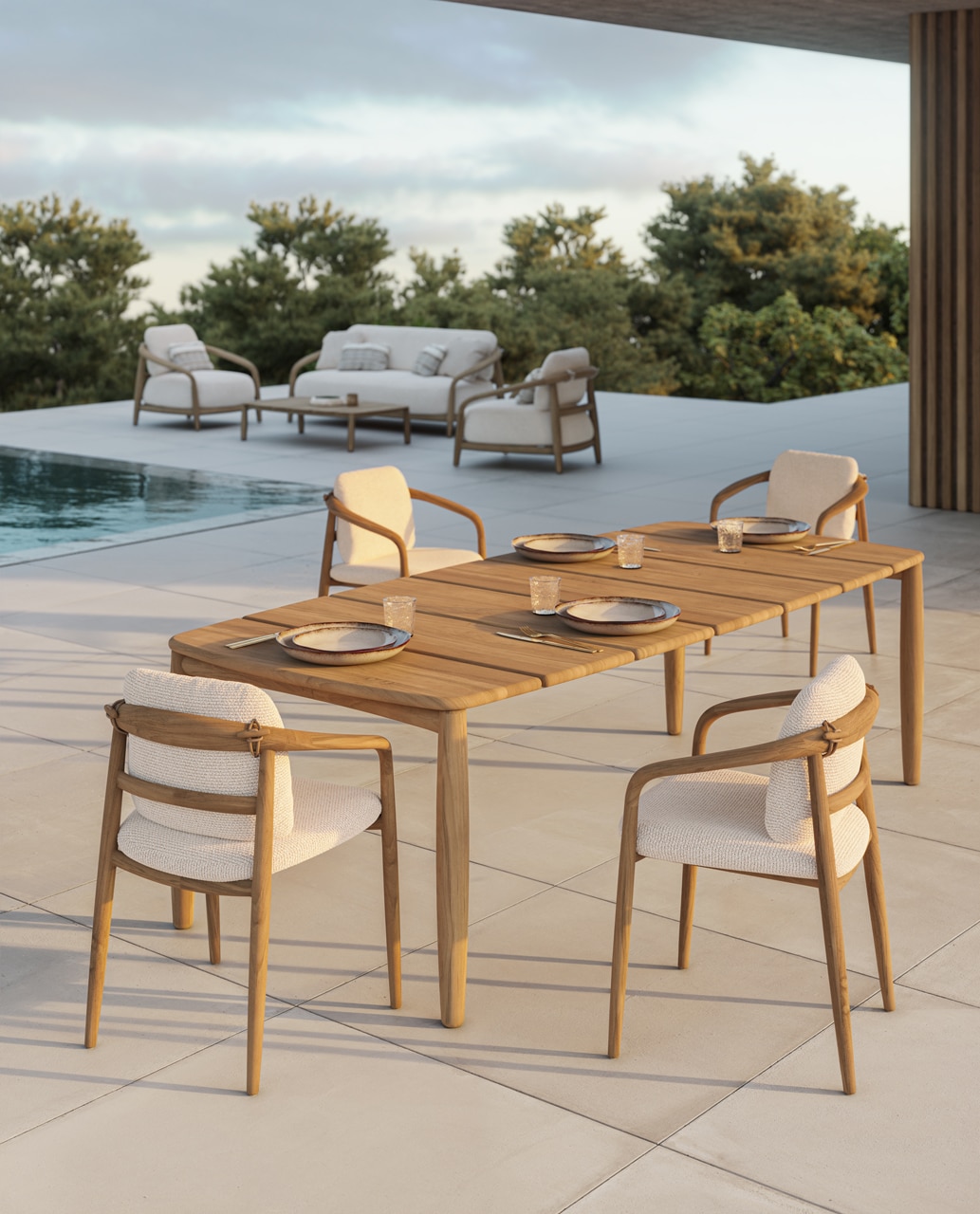 On y voit un canapé extérieur dans un mobilier extérieur