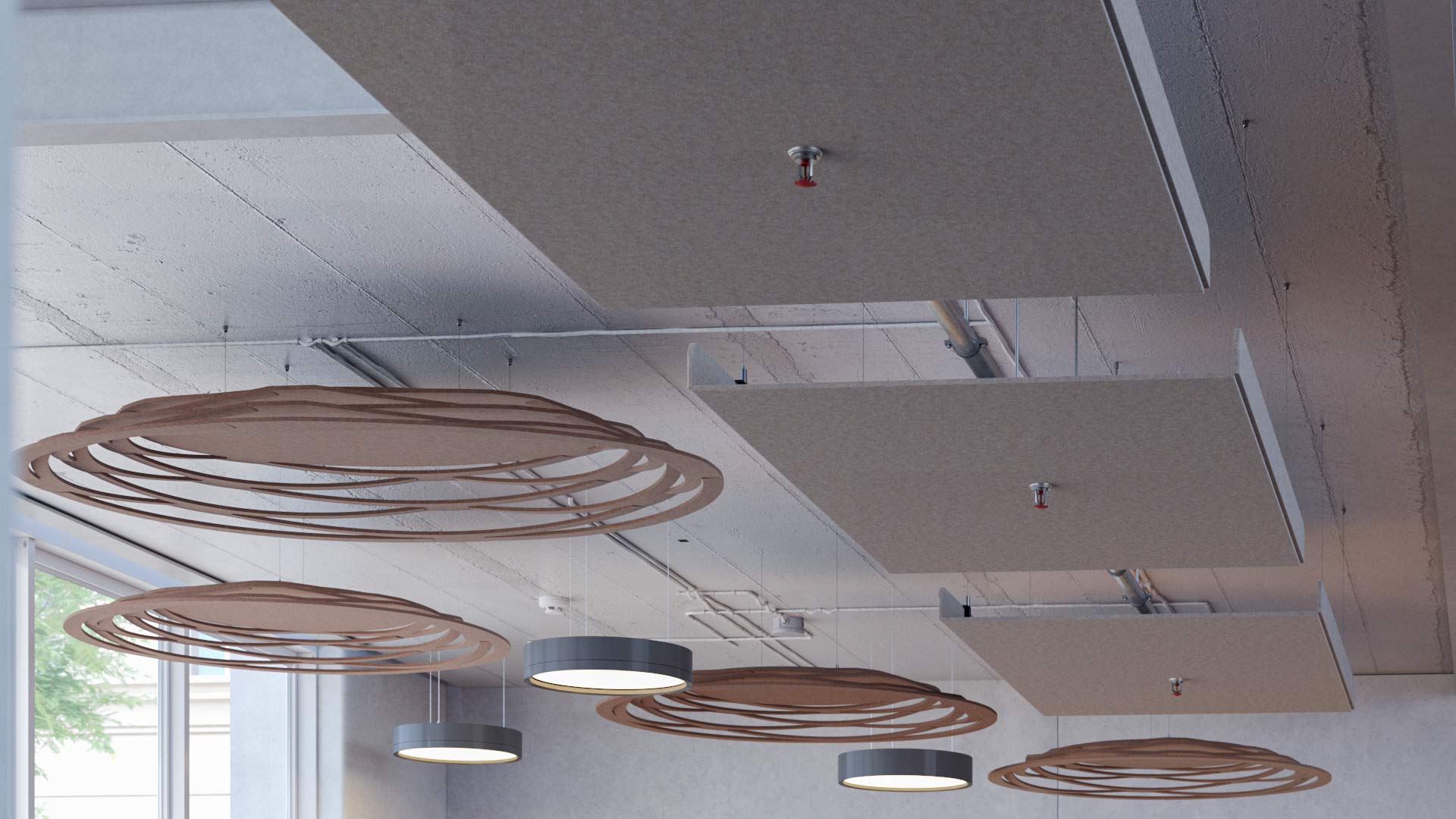On y voit un panneau acoustique design dans un intérieur professionnel