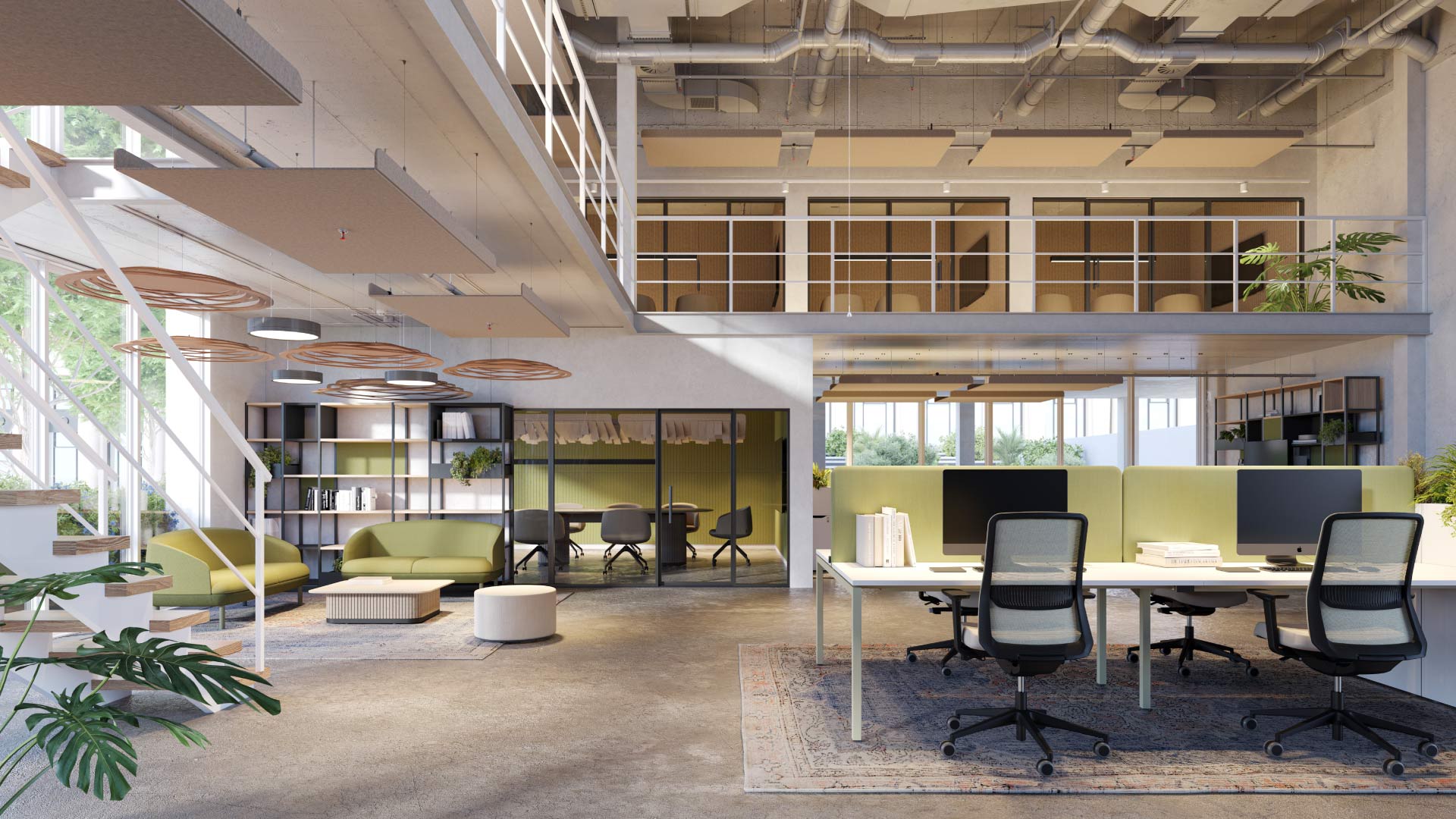 On y voit un panneau acoustique design dans un intérieur professionnel