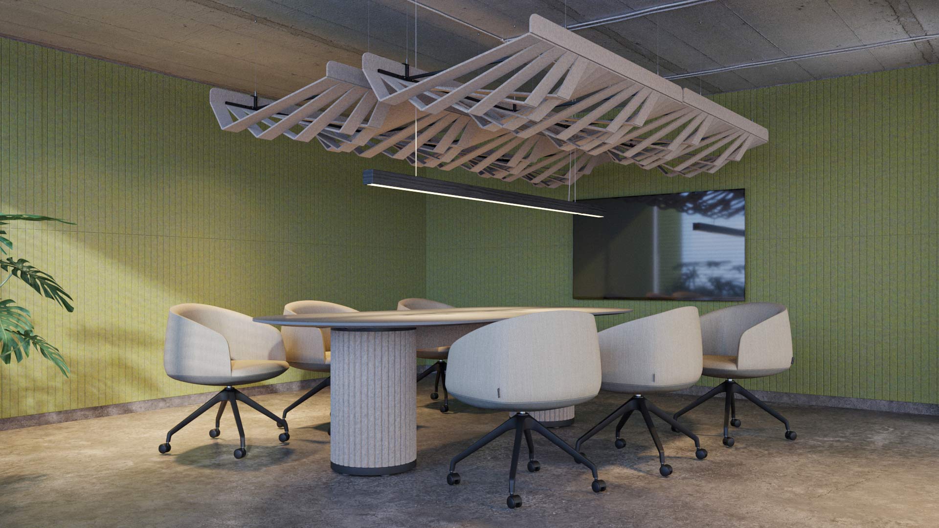 On y voit un panneau acoustique design dans un intérieur professionnel