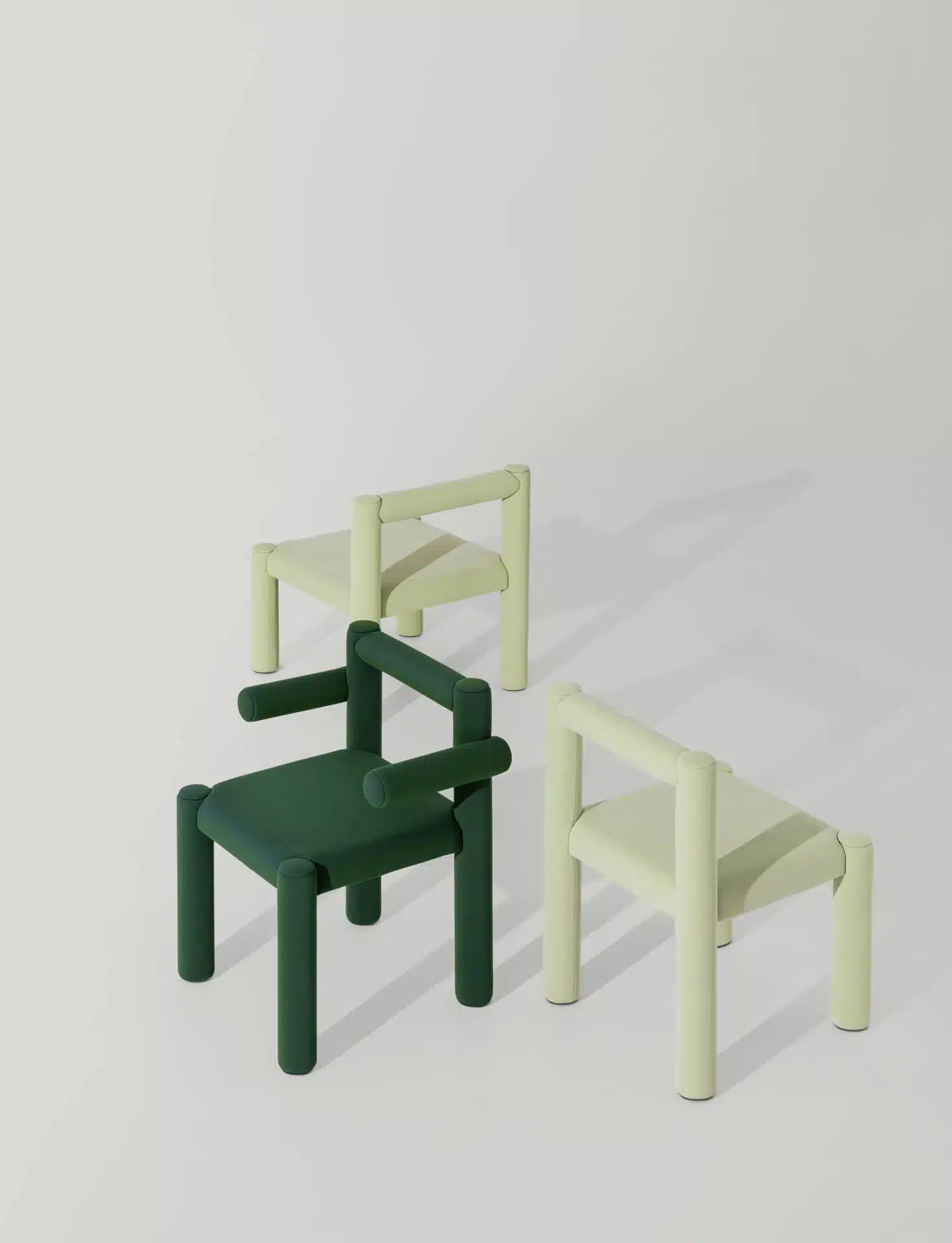 On y voit une collection de chaise design du nom de tu-be