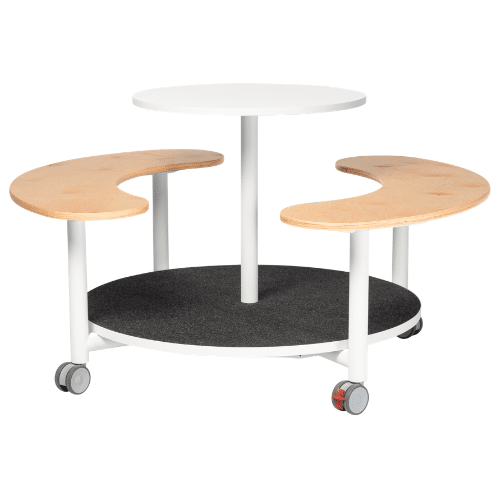 On y voit une table de coworking blanc
