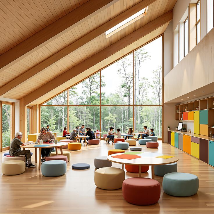On y voit un aménagement d'espace scolaire et universitaire avec du mobilier professionnel