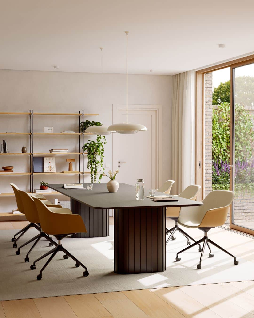 On y voit une collection de table de design dans un intérieur professionnel