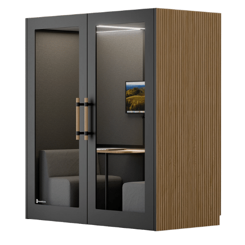 On y voit une cabine acoustique pour plusieurs design noir