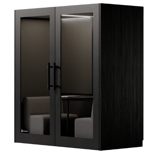 On y voit une cabine acoustique pour plusieurs design noir