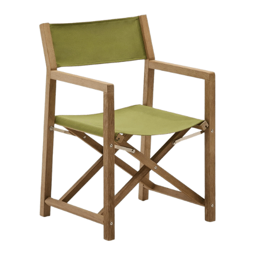 On y voit une chaise extérieur design verte et blanche en bois