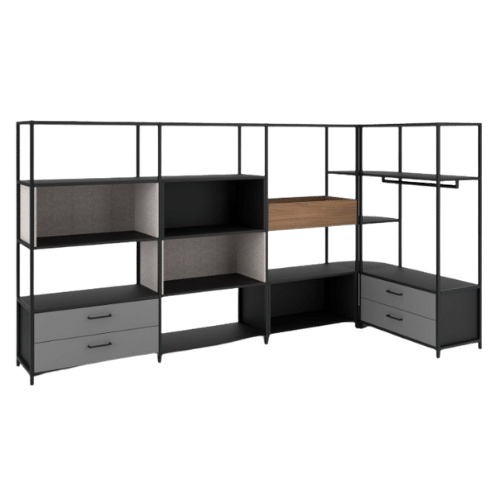 On y voit un meuble de rangement design