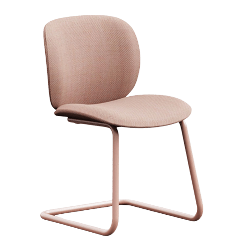 On y voit une chaise design rose