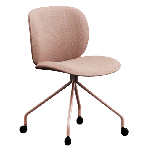 On y voit une chaise design rose