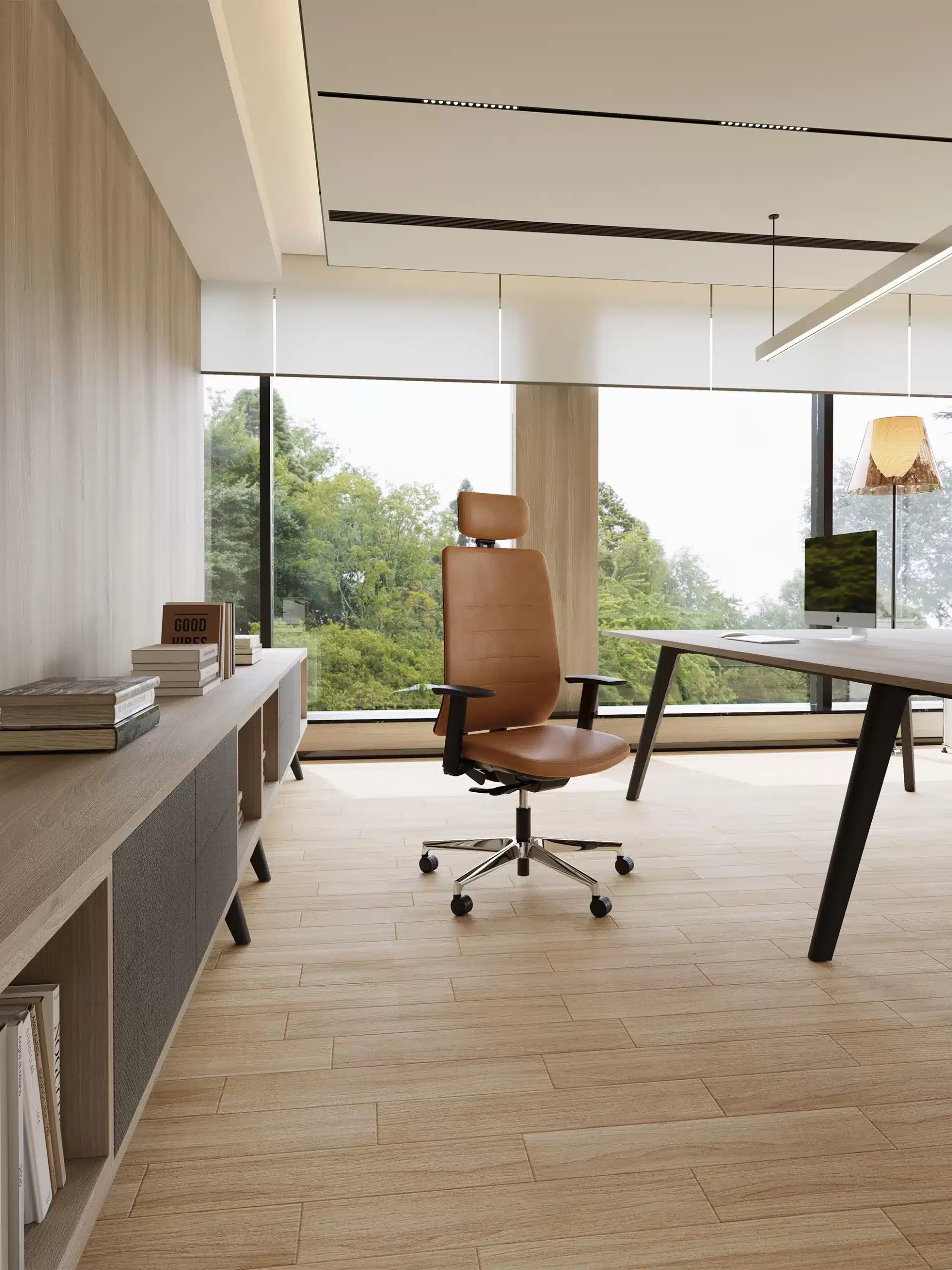 On y voit un fauteuil opérateur design