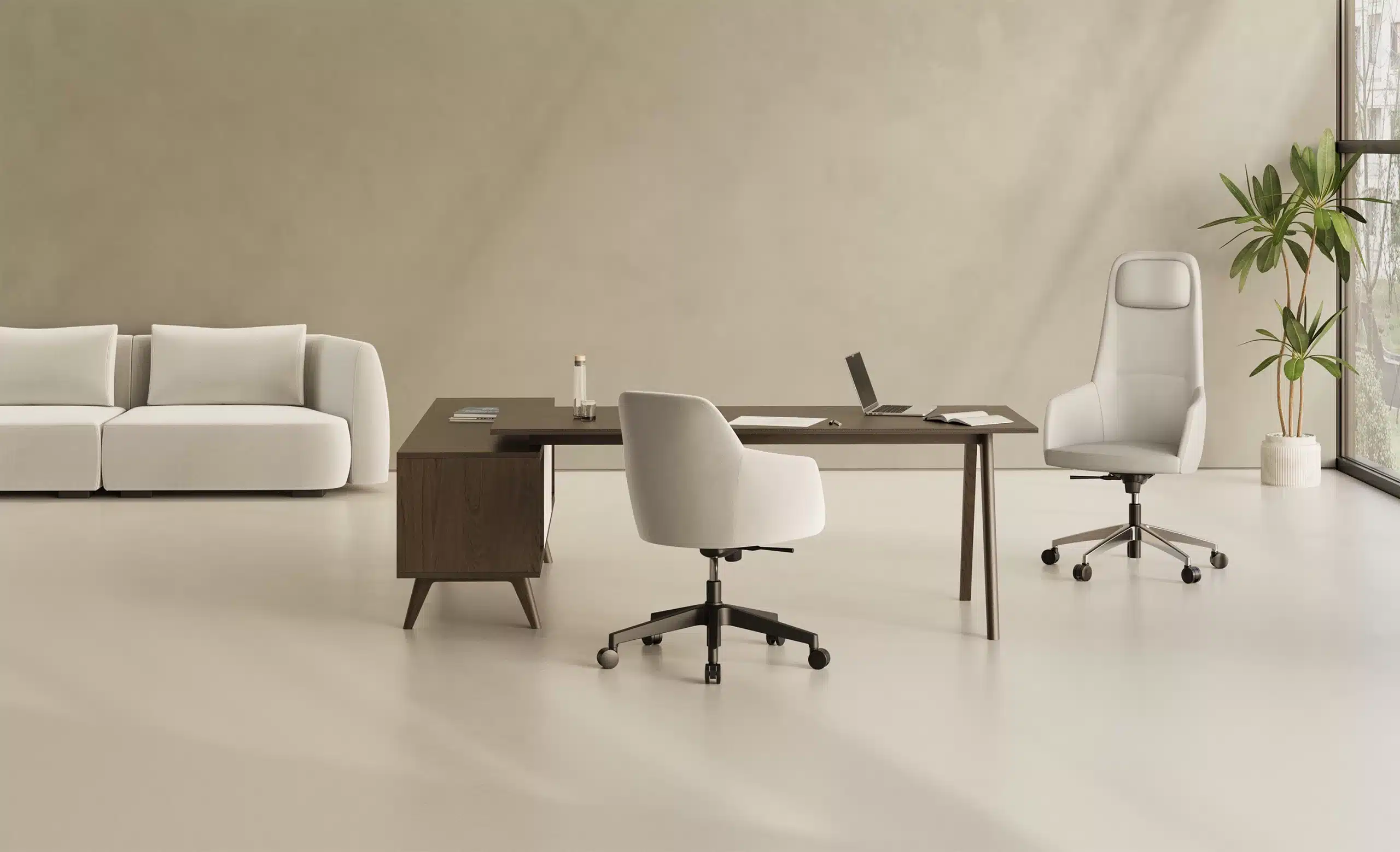 On y voit une chaise de réunion design dans un intérieur professionnel