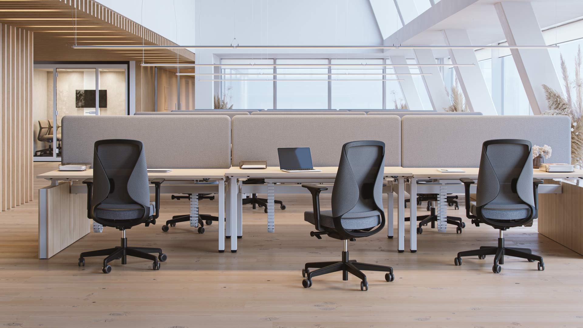 On y voit un fauteuil opérateur design dans un intérieur professionnel