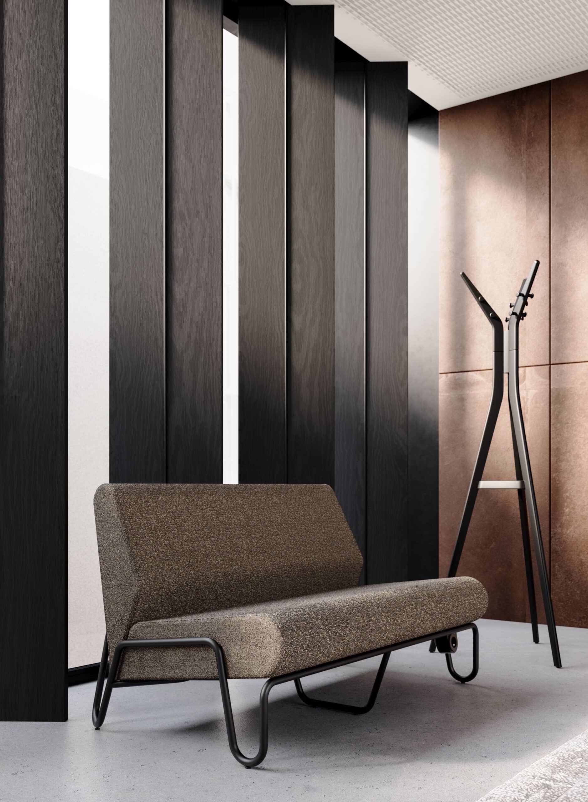 On y voit un fauteuil lounge design dans un intérieur professionnel