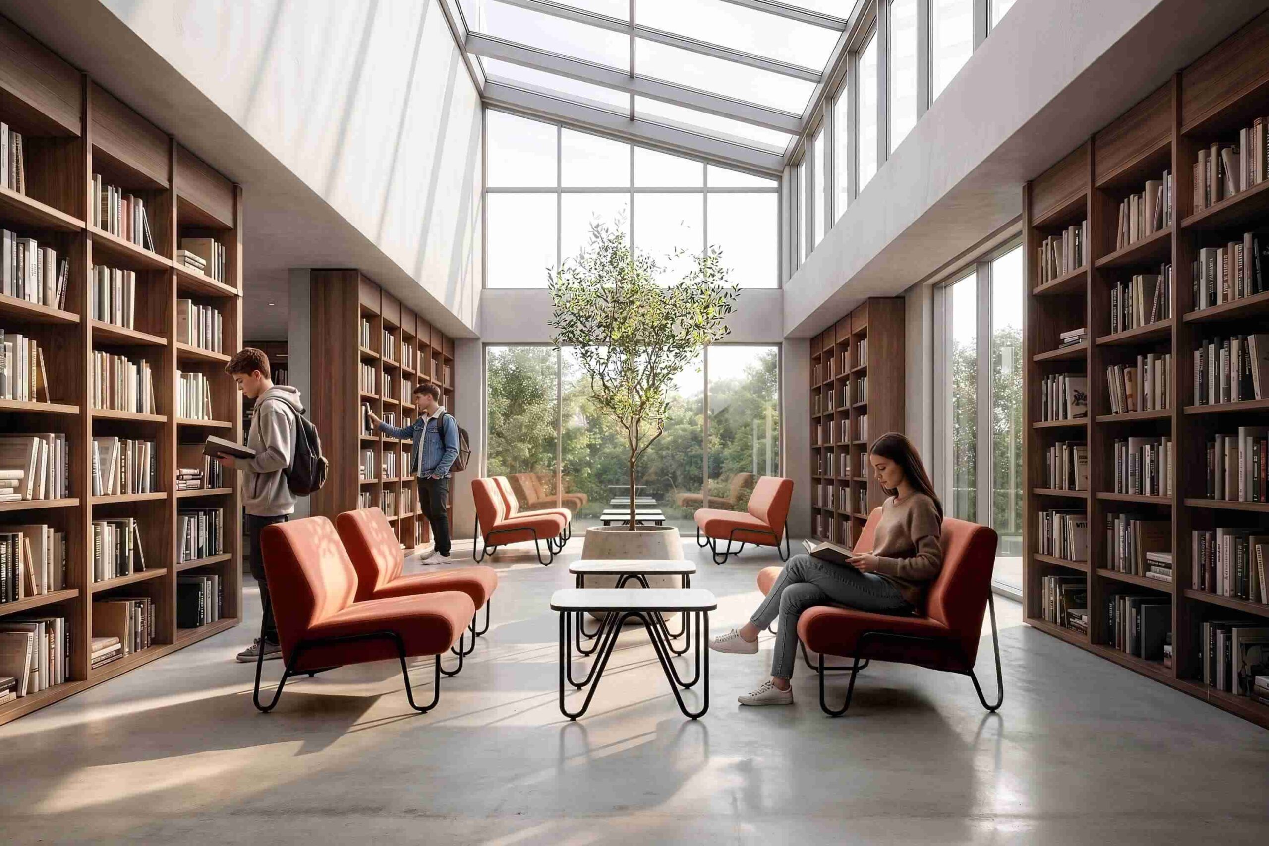 On y voit un fauteuil lounge design dans un intérieur professionnel